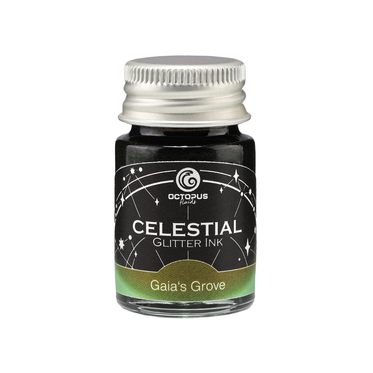 Octopus Fluids Celestial Glitter Shimmer Fountain Pen Ink - Gaia's Grove - Green With Green Shimmer - Made in Germany 10 ml