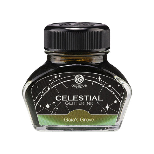 Octopus Fluids Celestial Glitter Shimmer Fountain Pen Ink - Gaia's Grove - Green With Green Shimmer - Made in Germany 30 ml