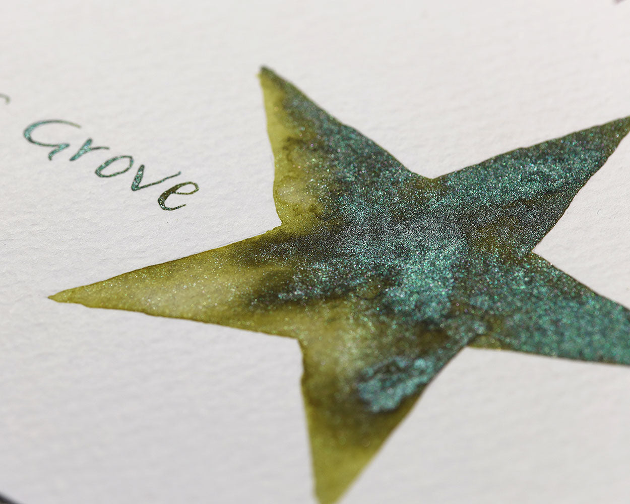 Octopus Fluids Celestial Glitter Shimmer Fountain Pen Ink - Gaia's Grove - Green With Green Shimmer - Made in Germany swatch