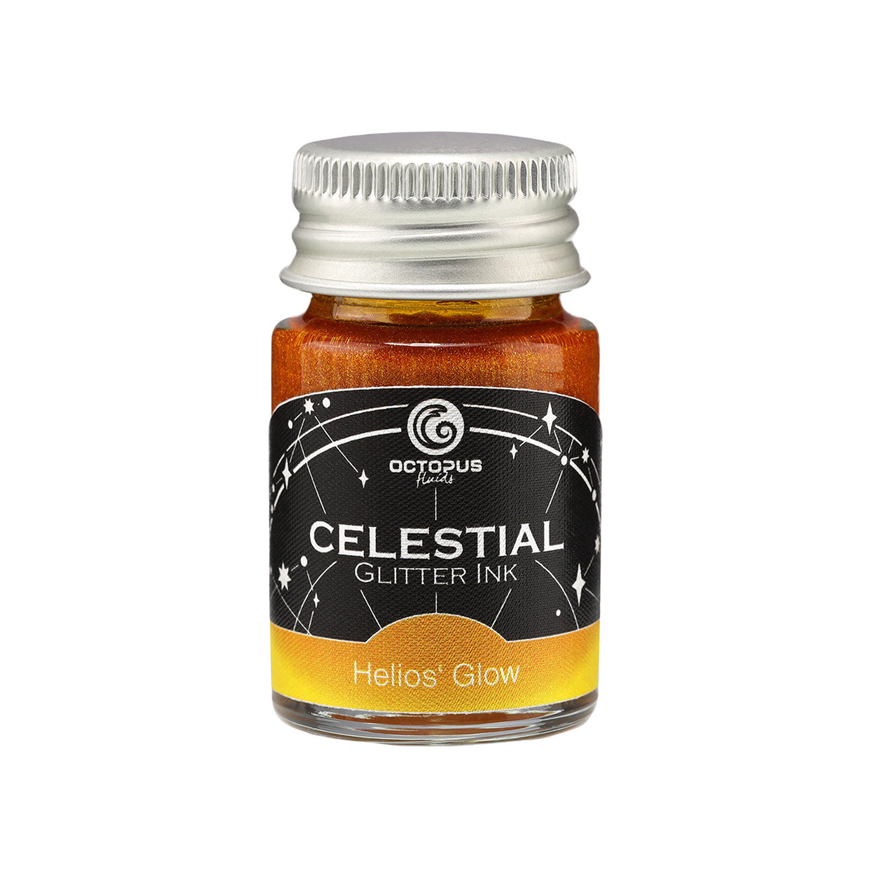 Octopus Fluids Celestial Glitter Shimmer Fountain Pen Ink - Helios' Glow - Yellow With Gold Shimmer 10 ml