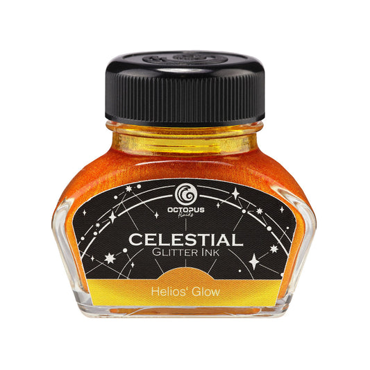 Octopus Fluids Celestial Glitter Shimmer Fountain Pen Ink - Helios' Glow - Yellow With Gold Shimmer 30 ml
