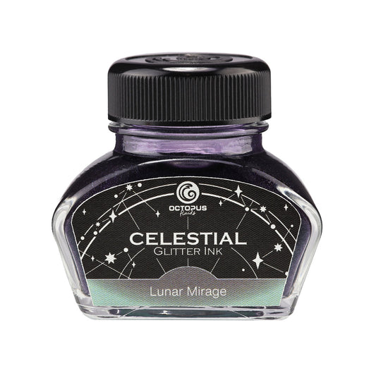 Octopus Fluids Celestial Glitter Shimmer Fountain Pen Ink - Lunar Mirage - Grey with Green Shimmer - Made in Germany 30 ml