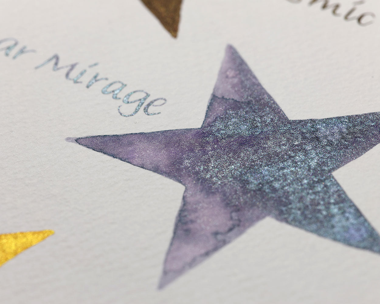 Octopus Fluids Celestial Glitter Shimmer Fountain Pen Ink - Lunar Mirage - Grey with Green Shimmer - Made in Germany star swatch