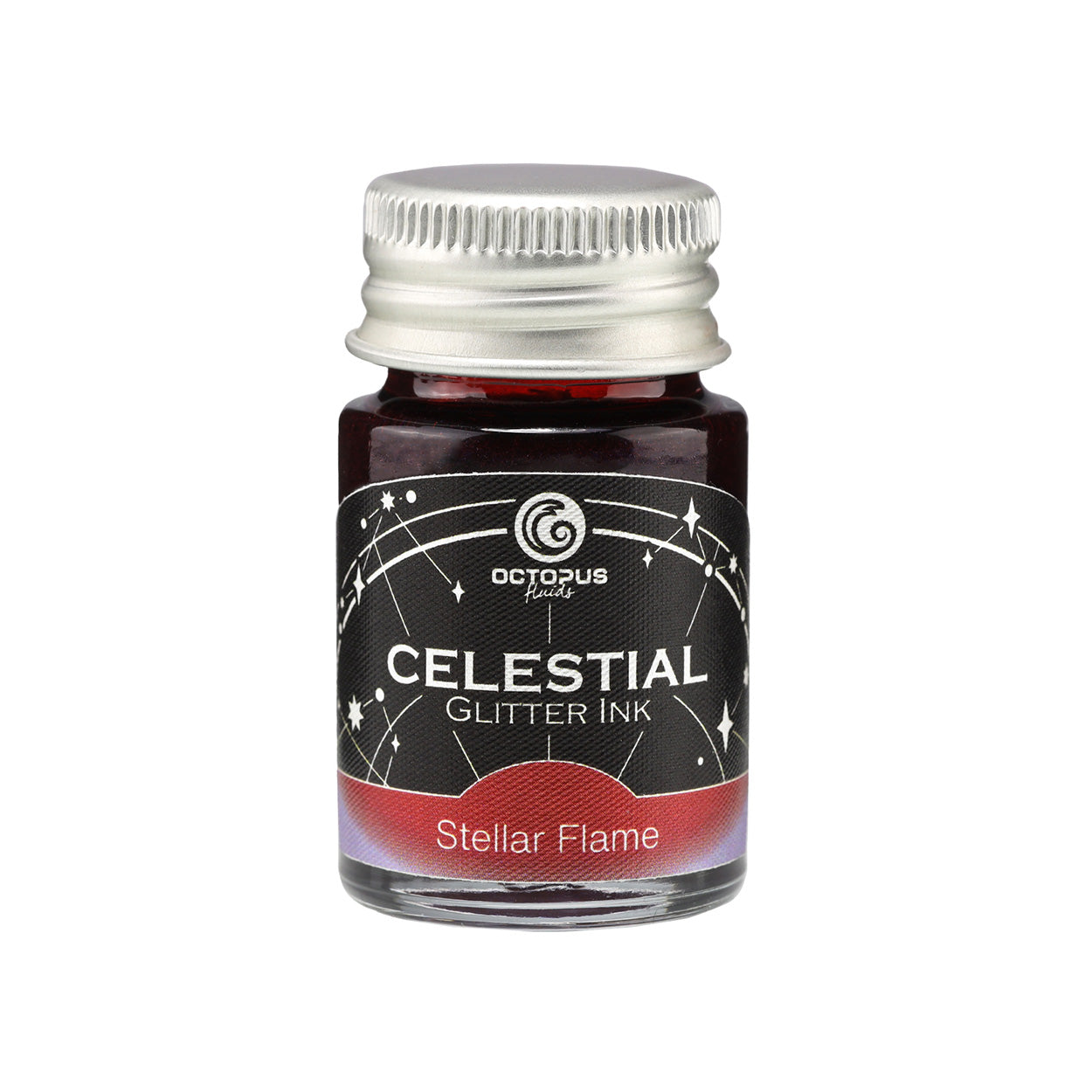 Octopus Fluids Celestial Glitter Shimmer Fountain Pen Ink - Stellar Flame - Red With Violet Shimmer - Made in Germany 10 ml