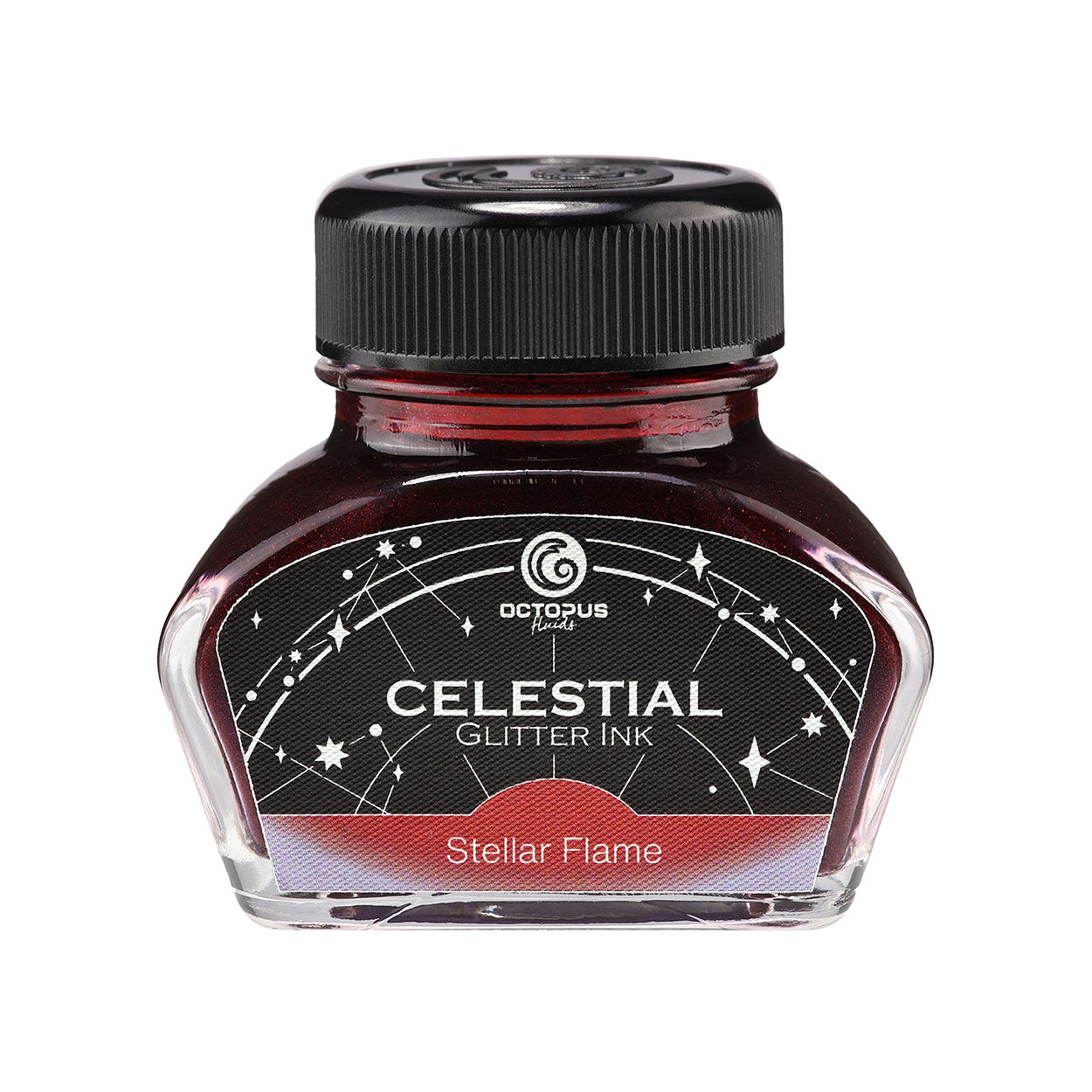 Octopus Fluids Celestial Glitter Shimmer Fountain Pen Ink - Stellar Flame - Red With Violet Shimmer - Made in Germany 30 ml
