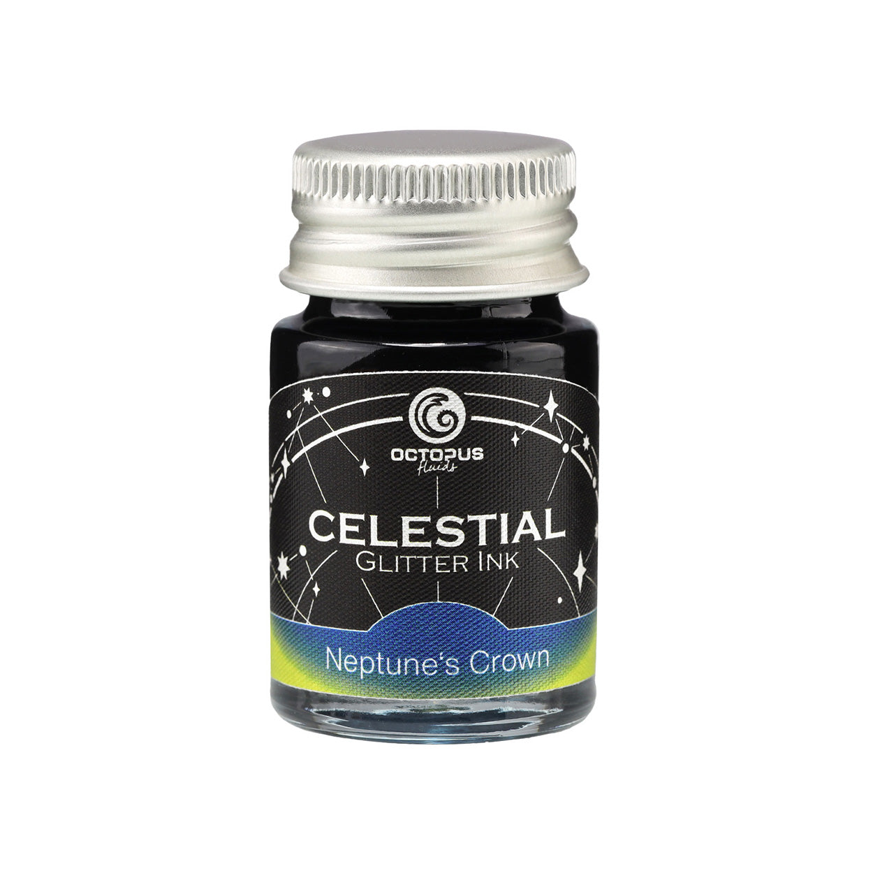 Octopus Fluids Celestial Glitter Shimmer Fountain Pen Ink - Neptune’s Crown - Blue With Gold Shimmer - Made in Germany 10 ml bottle