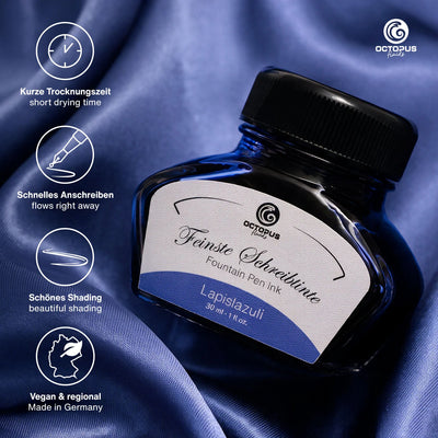 Octopus Fluids Fountain Pen Ink - 30 ml Bottle - Lapislazuli Blue -  Made in Germany details