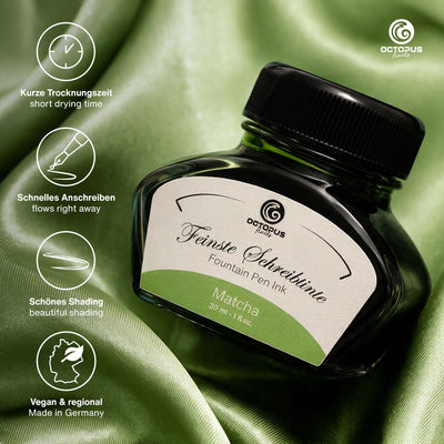 Octopus Fluids Fountain Pen Ink - 30 ml Bottle - Matcha Green - Made in Germany details