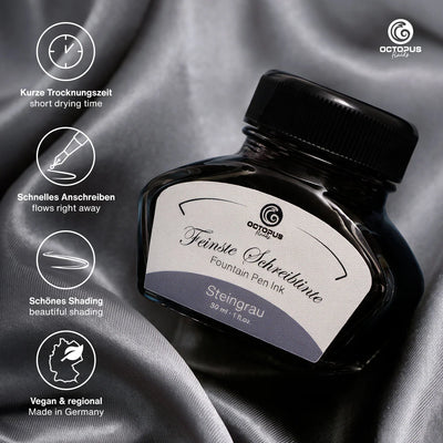 Octopus Fluids Fountain Pen Ink - 30 ml Bottle - Steingrau Stone Gray - Made in Germany details