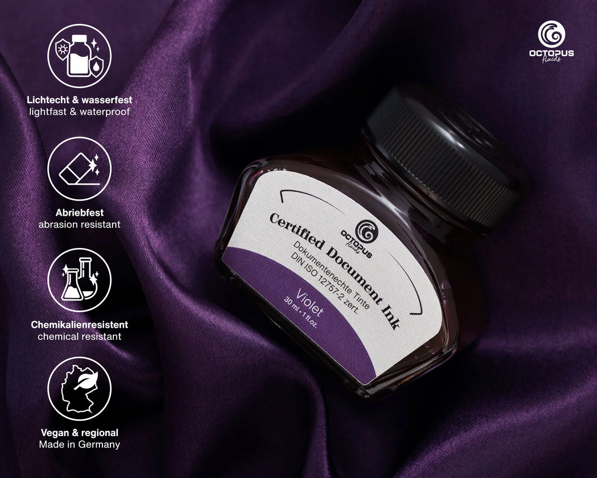 Octopus Fluids Fountain Pen Document Ink - 30 ml Bottle - Violet Purple -  Made in Germany details