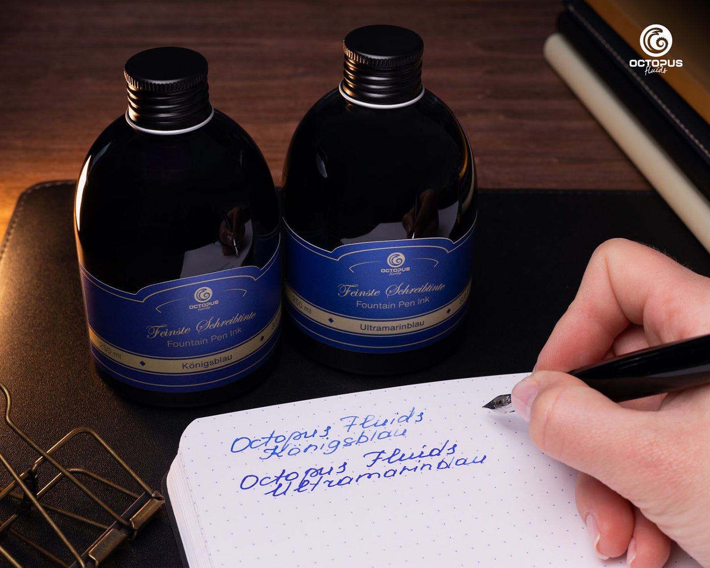 Octopus Fluids Fountain Pen Ink - 250 ml Bottle - Königsblau Royal Blue Erasable - Made in Germany bottles