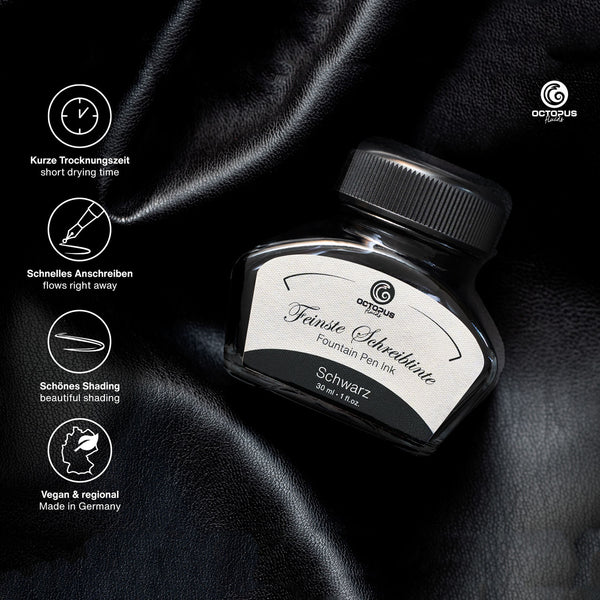 Octopus Fluids Fountain Pen Ink - 30 ml Bottle - Schwarz Black Made in Germany details
