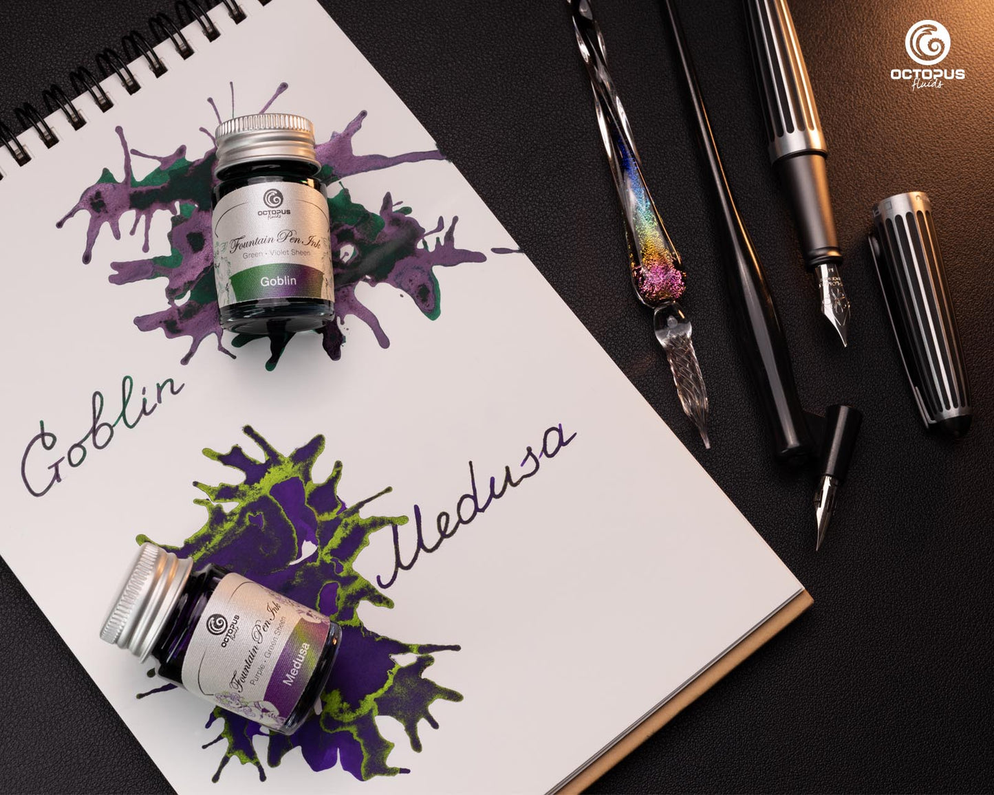 Octopus Fluids Sheening Fountain Pen Ink Sets - 6 x 10 ml Bottles - Set 1 goblin medusa