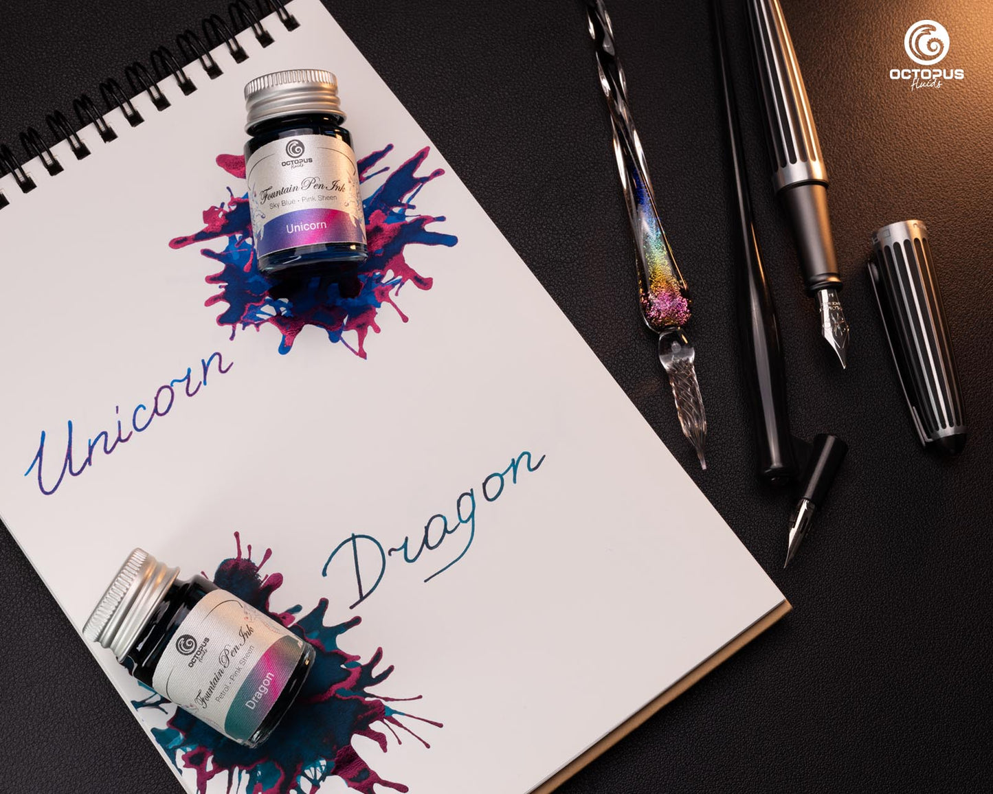 Octopus Fluids Sheening Fountain Pen Ink Sets - 6 x 10 ml Bottles - Set 1 Unicorn and Dragon