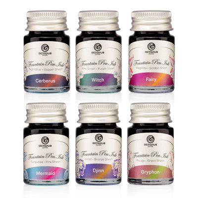 Octopus Fluids Sheening Fountain Pen Ink Sets - 6 x 10 ml Bottles - Set 2
