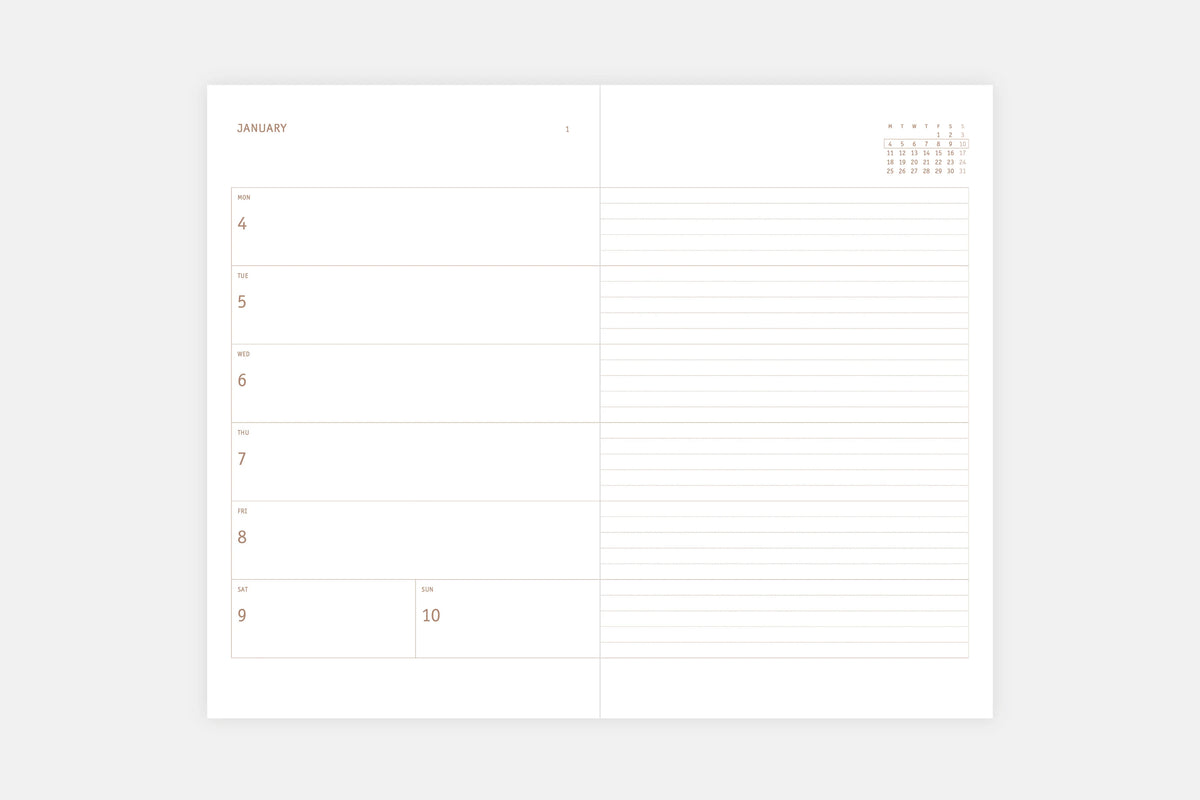 Copper 2027 Calendar Light Softcover - Fountain Pen Friendly Planner - Daily Spread