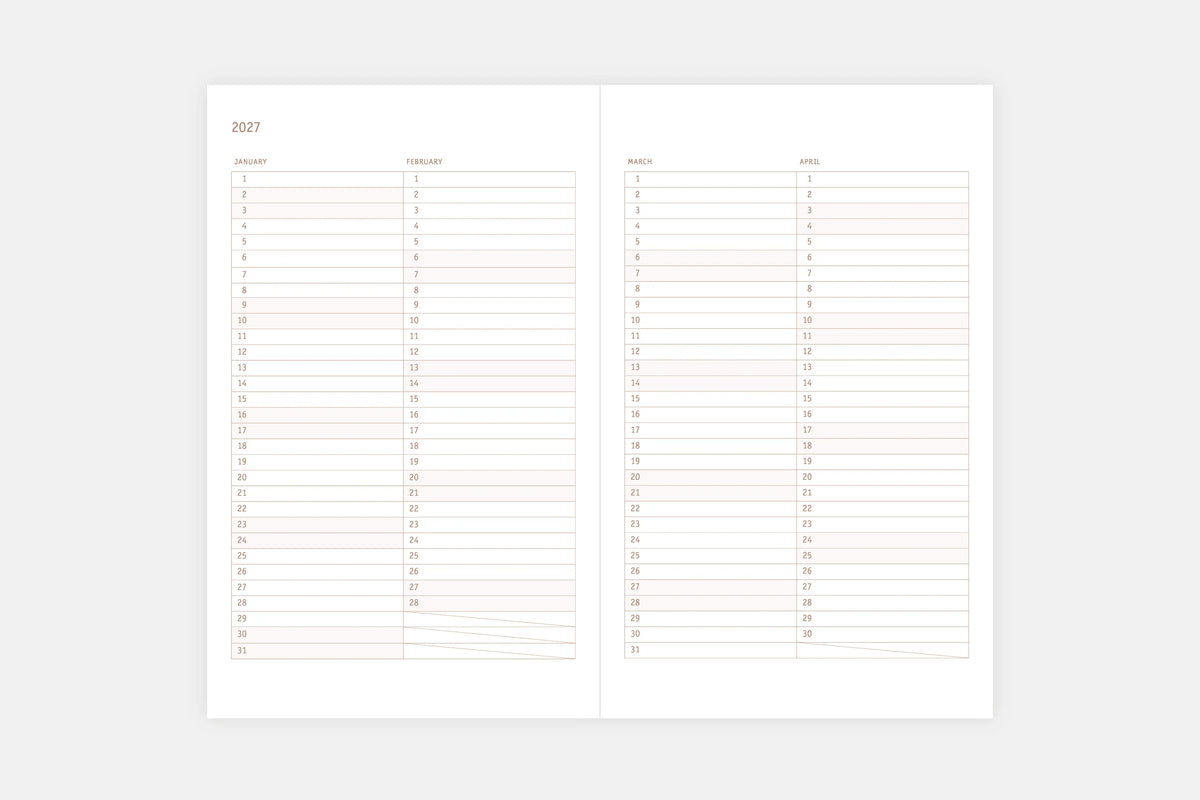 Copper 2027 Calendar Light Softcover - Fountain Pen Friendly Planner - Monthly spread