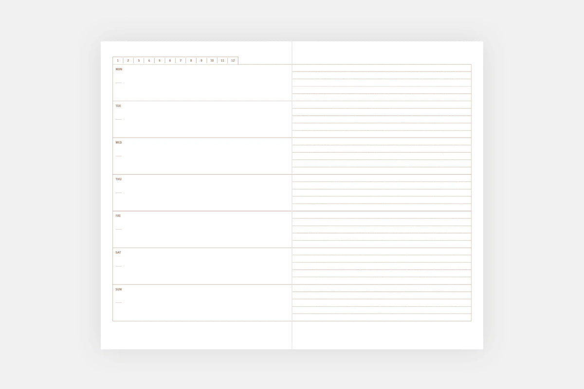 Copper Undated Calendar Light Softcover - Fountain Pen Friendly Planner - weekly spread