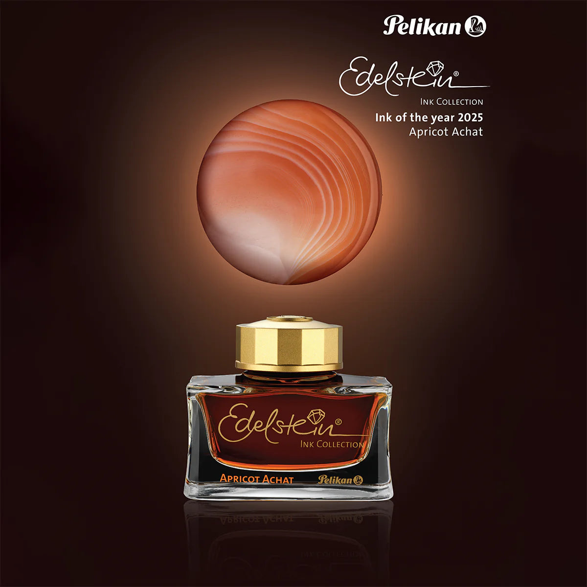 Pelikan Edelstein Fountain Pen Ink - 50 ml Bottle - Aprcot Achat - 2025 Special Edition - Made in Germany info