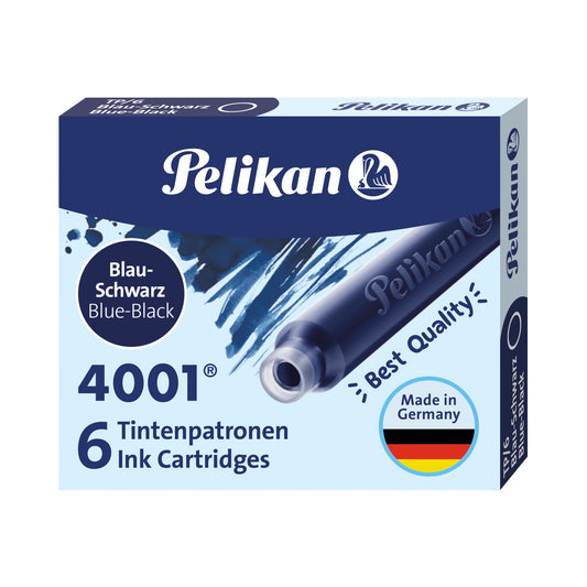 Pelikan 4001 Fountain Pen Ink - 6 Short Ink Cartridges - Blue Black - Made in Germany