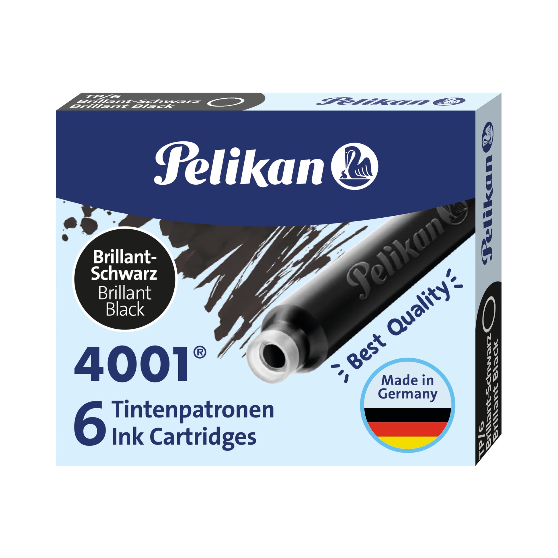 Pelikan 4001 Fountain Pen Ink - 6 Short Ink Cartridges - Brilliant Black