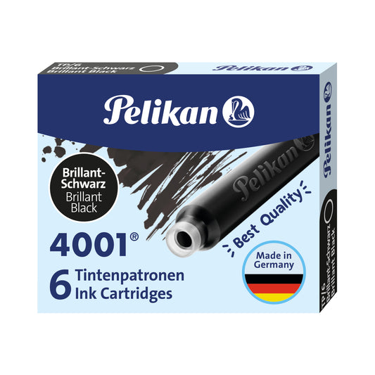 Pelikan 4001 Fountain Pen Ink - 6 Short Ink Cartridges - Brilliant Black