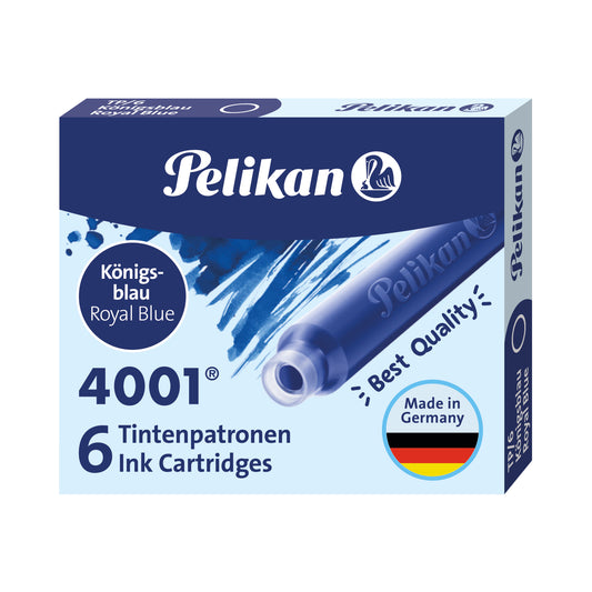 Pelikan 4001 Fountain Pen Ink - 6 Short Ink Cartridges - Royal Blue Erasable - Made in Germany