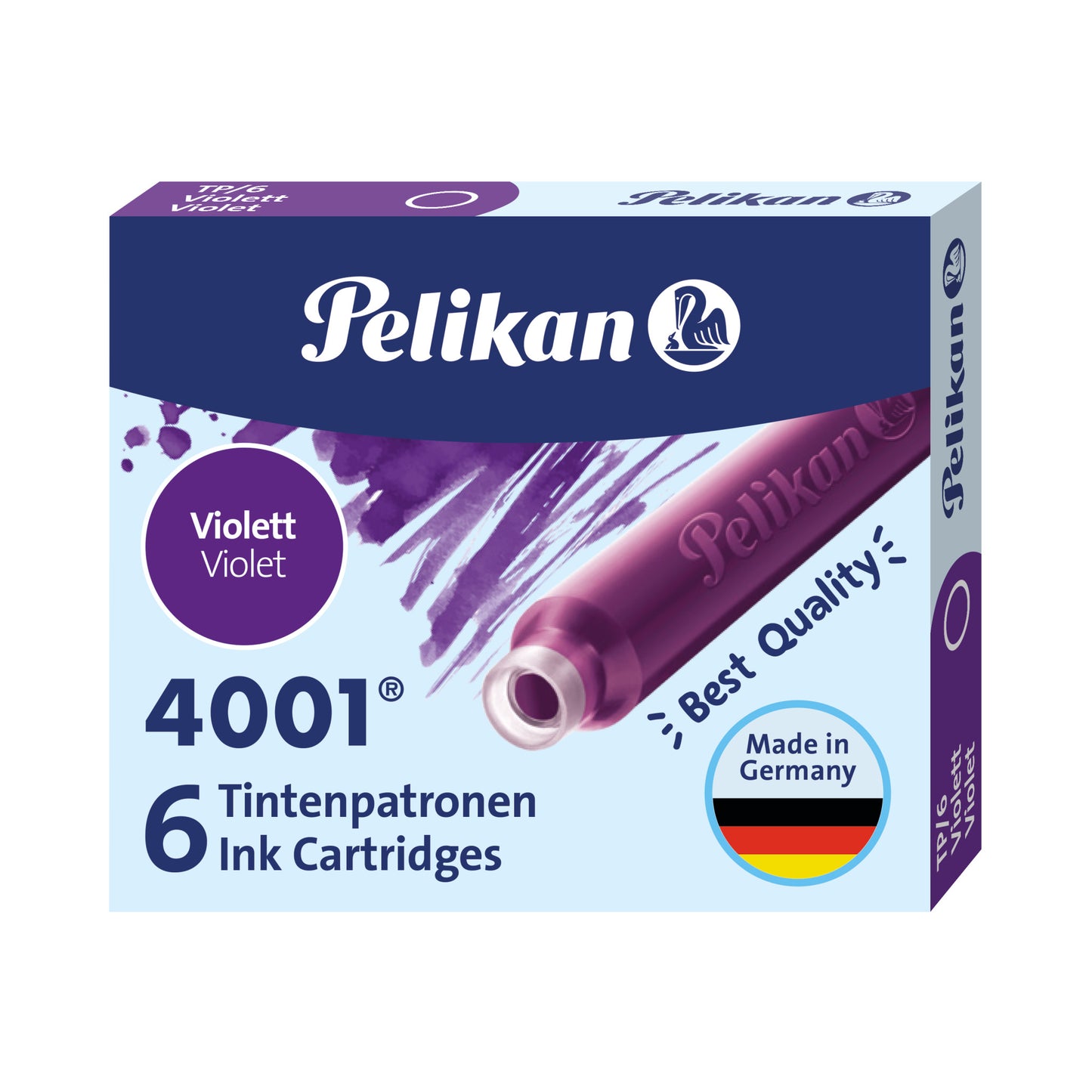 Pelikan 4001 Fountain Pen Ink - 6 Short Ink Cartridges - Violet