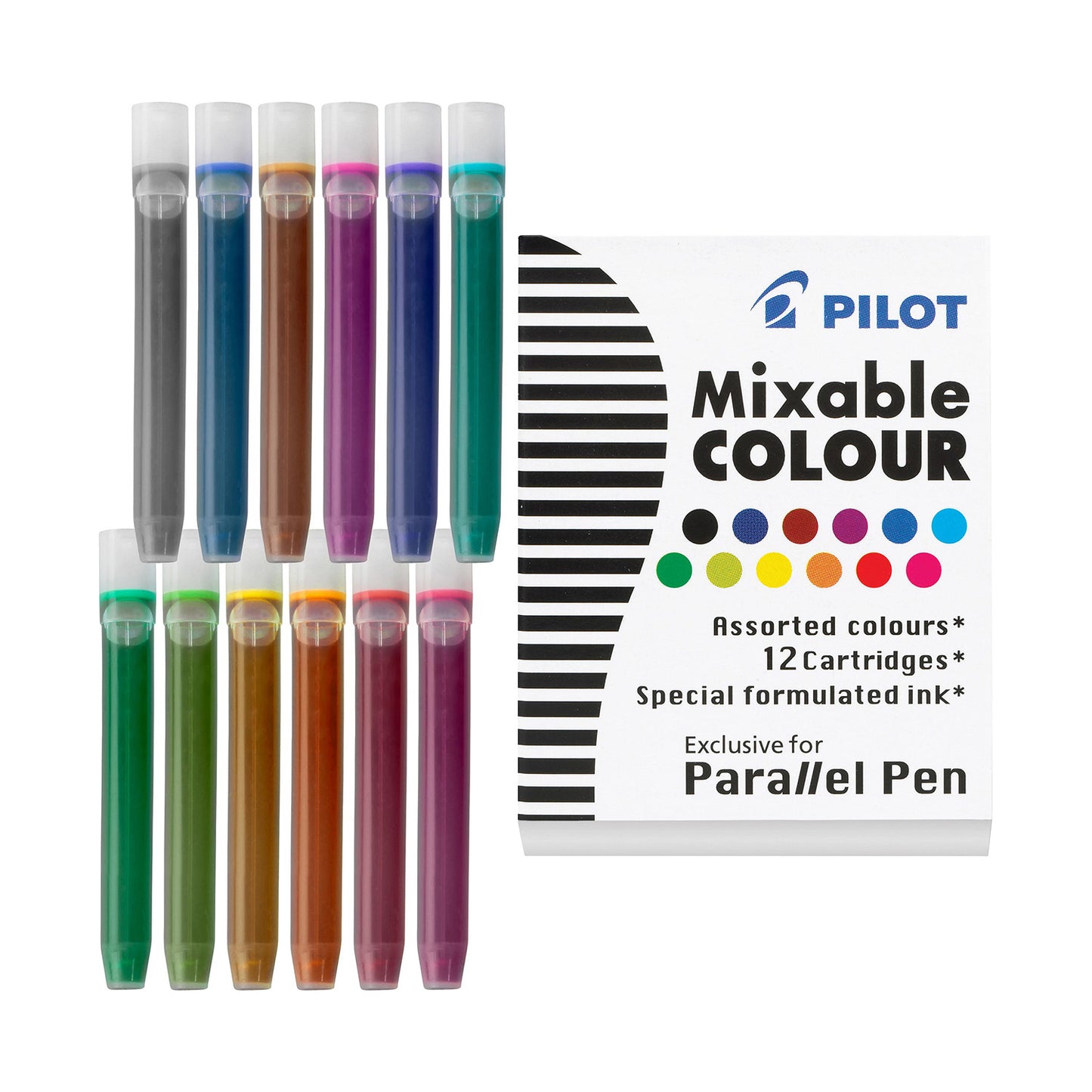 Pilot Parallel Mixable Colour Fountain Pen Ink - 12 Assorted Colors with box