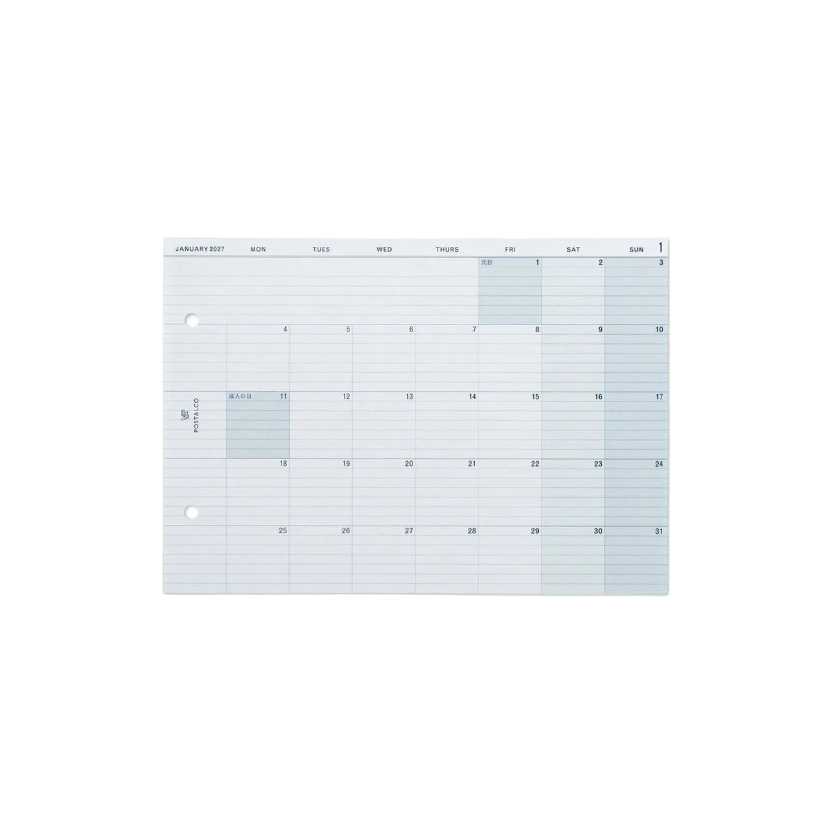 Postalco Snap Pad Calendar 2027 - A5 - Made in Japan