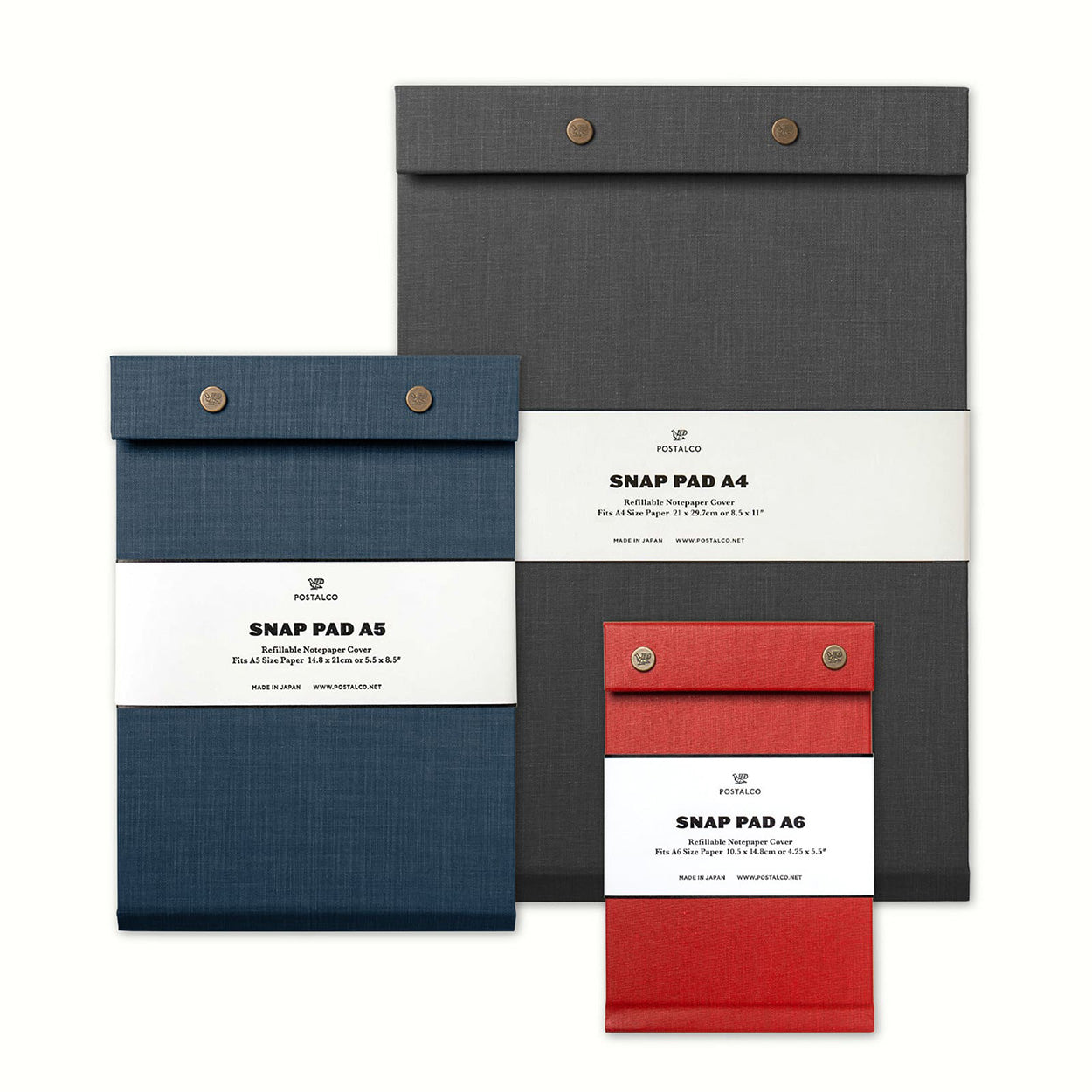 Postalco Snap Pad Notepad A5 - Faded Black - Fountain Pen Friendly - Made in Japan sizes