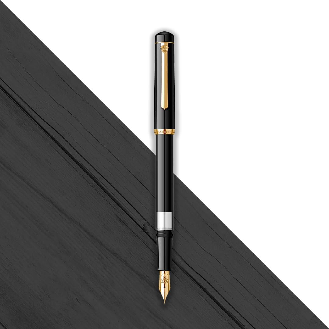 Scrikss 419 Fountain Pen - Black - Piston Filler - Made In Turkey background black