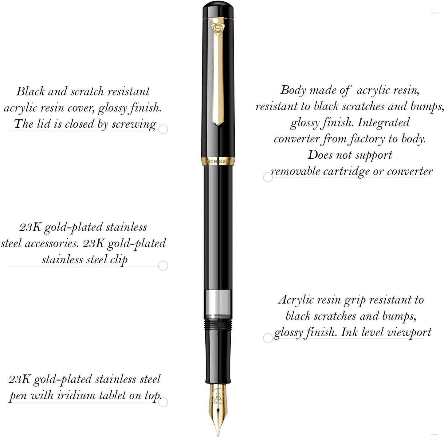 Scrikss 419 Fountain Pen - Black - Piston Filler - Made In Turkey Features