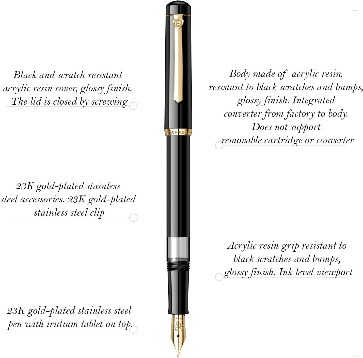 Scrikss 419 Fountain Pen - Black - Piston Filler - Made In Turkey Features