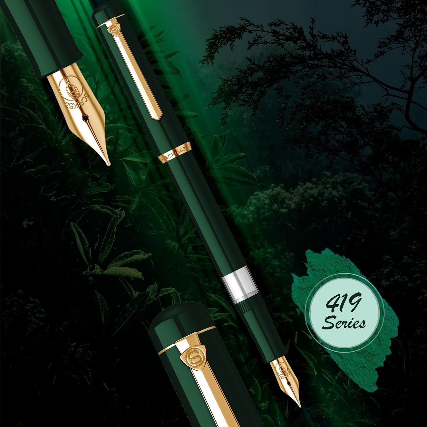 Scrikss 419 Fountain Pen - Dark Green Petrol - Piston Filler - Made In Turkey Lifestyle