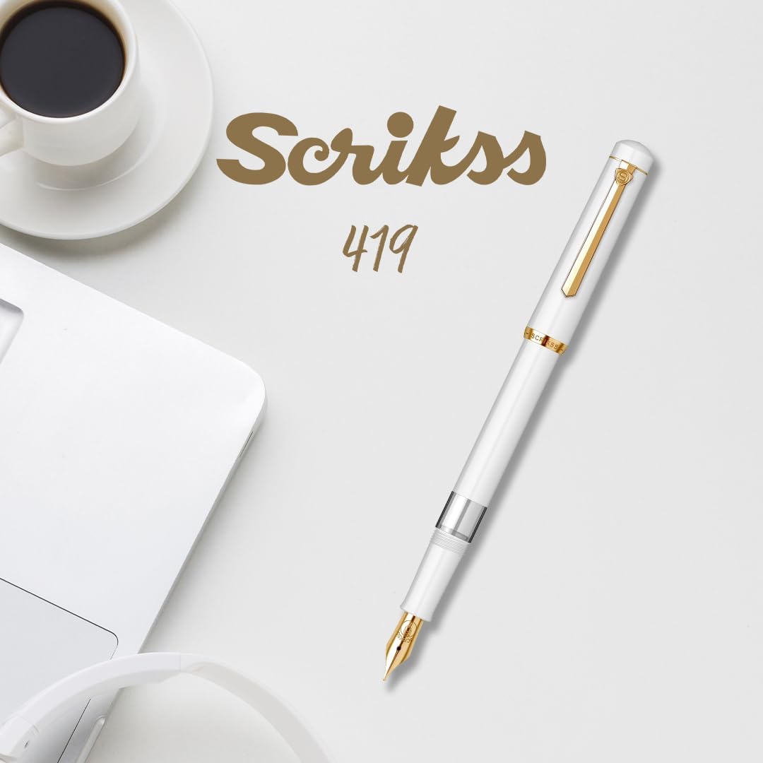 Scrikss 419 Fountain Pen - White - Piston Filler - Made In Turkey lifestyle