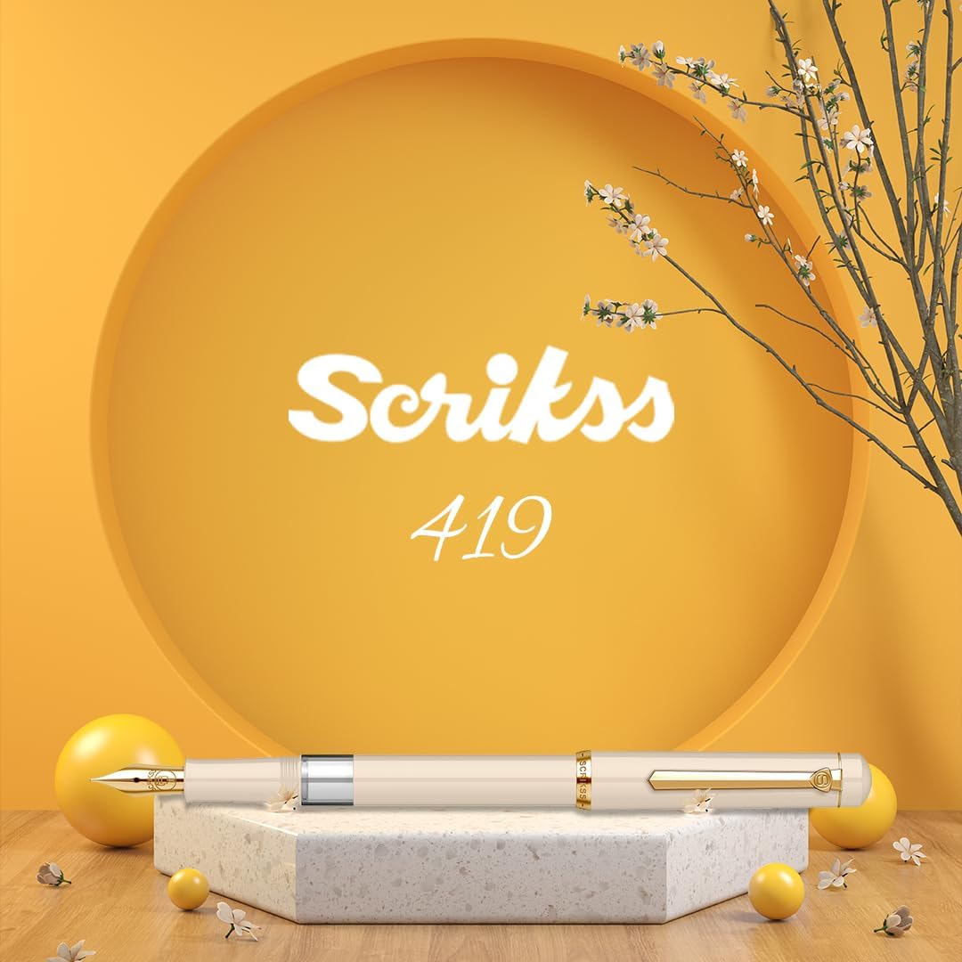 Scrikss 419 Fountain Pen - White - Piston Filler - Made In Turkey yellow lifestyle