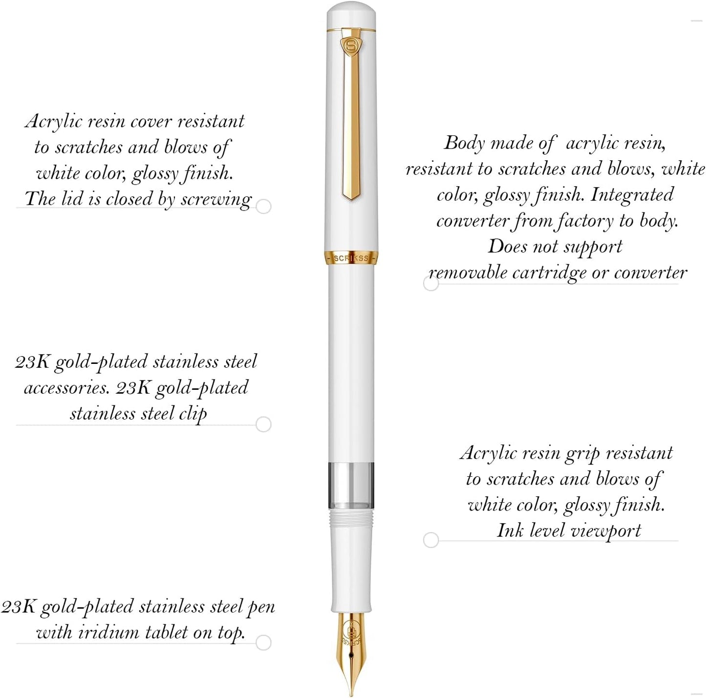 Scrikss 419 Fountain Pen - White - Piston Filler - Made In Turkey features