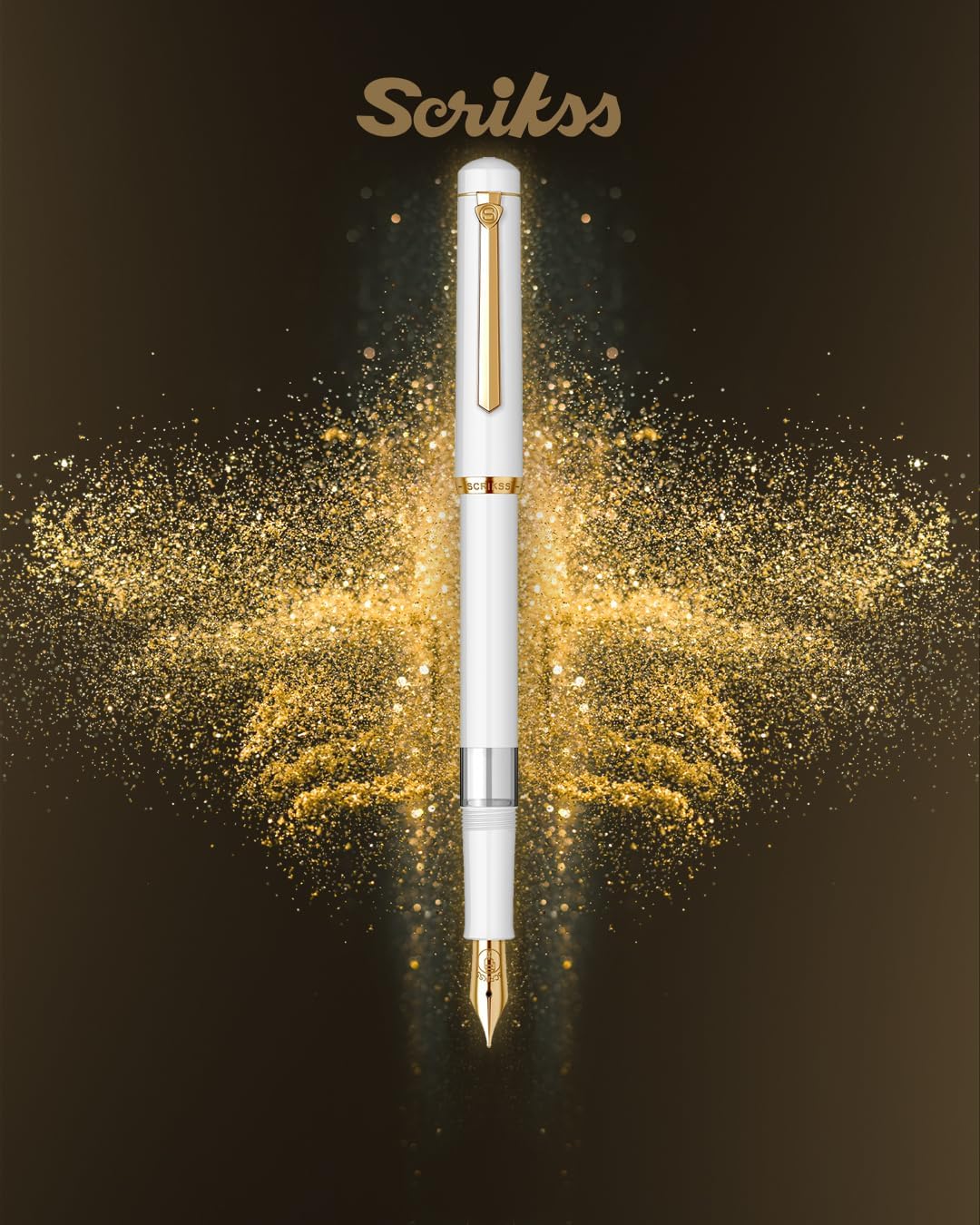 Scrikss 419 Fountain Pen - White - Piston Filler - Made In Turkey gold 