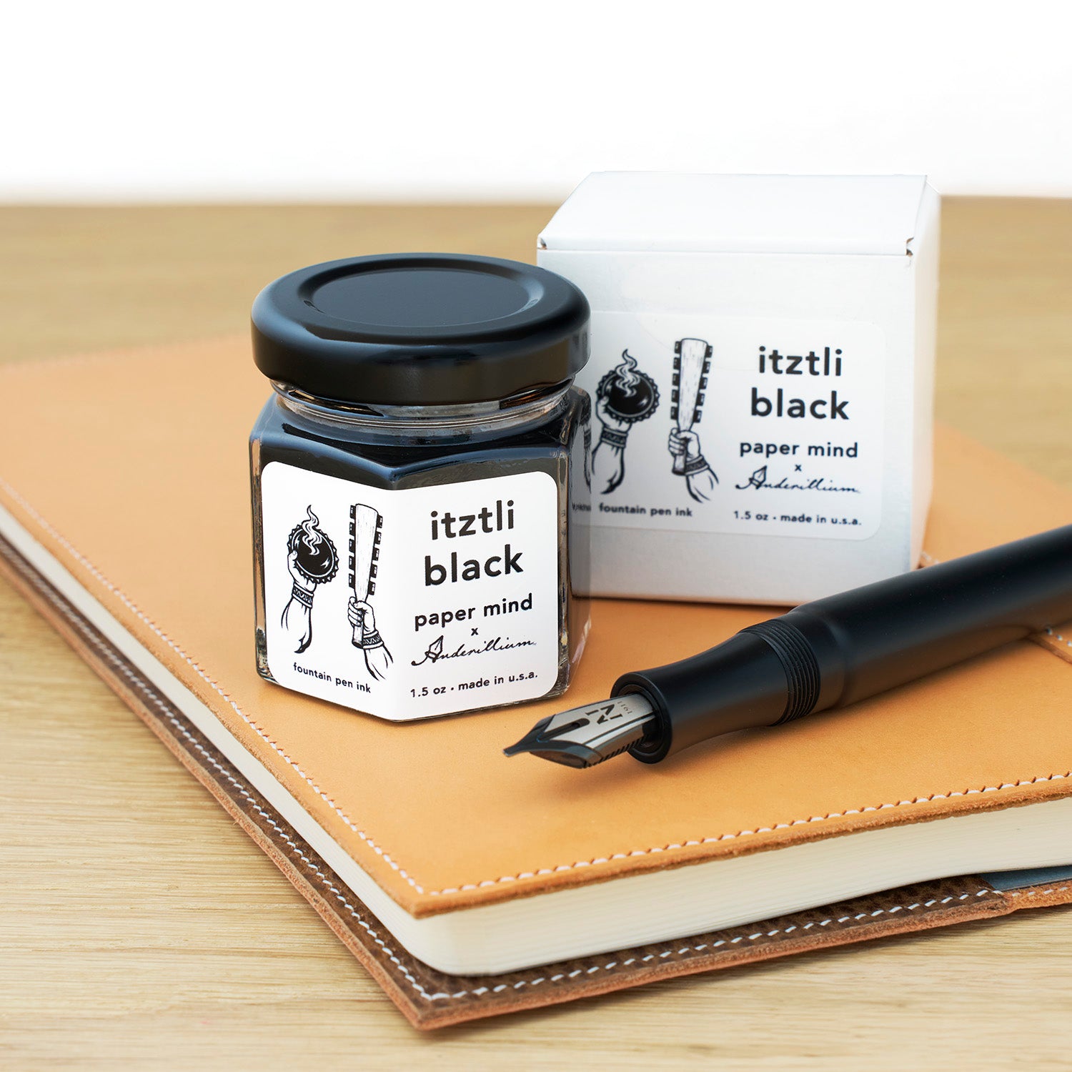 The Paper Mind x Anderillium Fountain Pen Ink 1.5 oz Bottle - Itztli Black - Made in the USA lifestyle