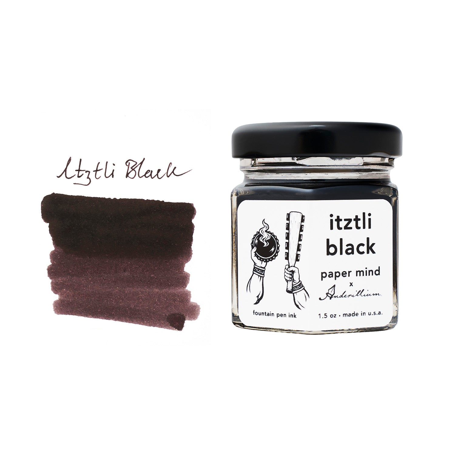 The Paper Mind x Anderillium Fountain Pen Ink 1.5 oz Bottle - Itztli Black - Made in the USA