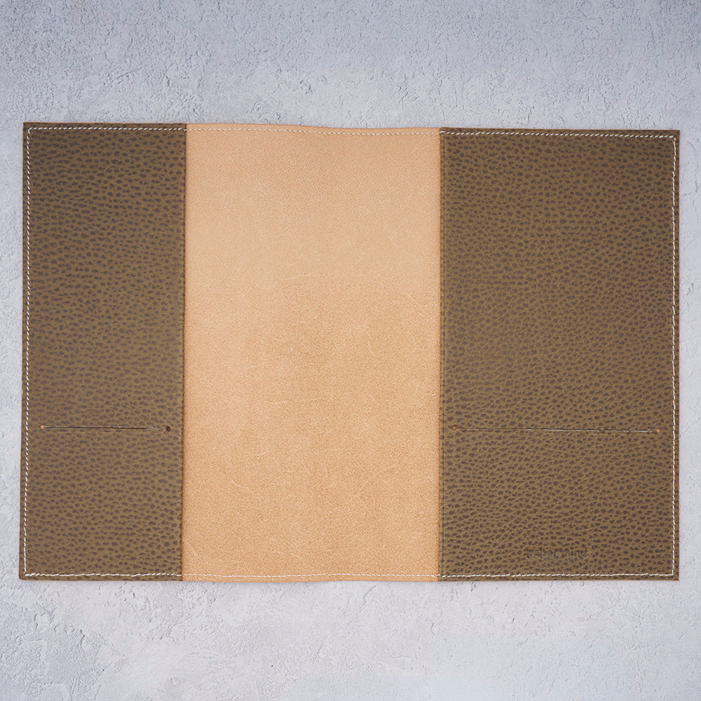 The Paper Mind Notebook Cover - A5 - Hand-Stitched Buttero Leather - Natural Open with Dollero pockets