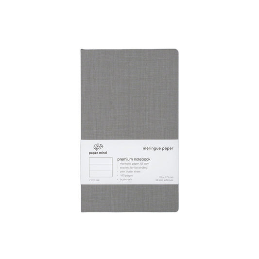 The Paper Mind Meringue Paper Notebook B6 Slim,  Notebook for Fountain Pens, ruled lined, gray cover white background