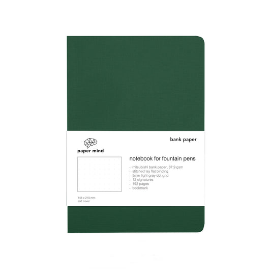 The Paper Mind Mitsubishi Bank Paper Notebook A5 Green Dot Grid Fountain Pen Friendly
