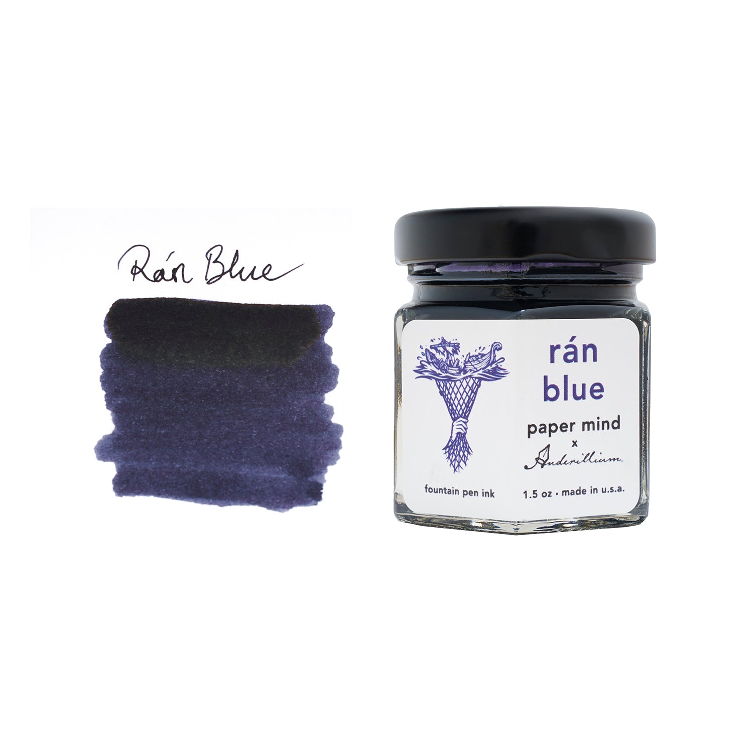 The Paper Mind x Anderillium Fountain Pen Ink 1.5 oz Bottle - Rán Blue - Made in the USA