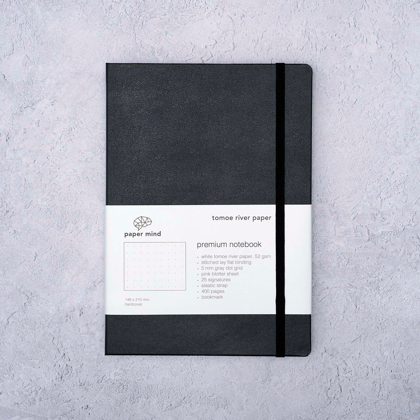 The Paper Mind Tomoe River Hardcover Notebook for Fountain Pens Dot Grid Made In Japan Black Cover Front