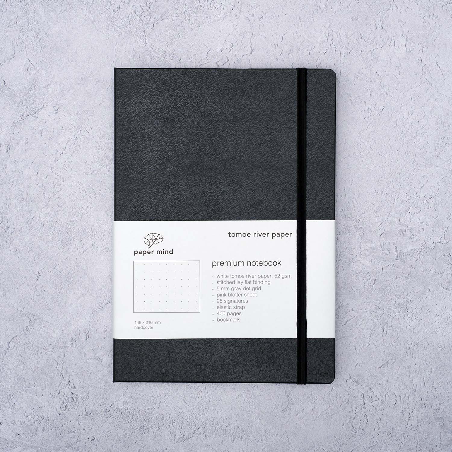 The Paper Mind Tomoe River Hardcover Notebook for Fountain Pens Dot Grid Made In Japan Black Cover Front