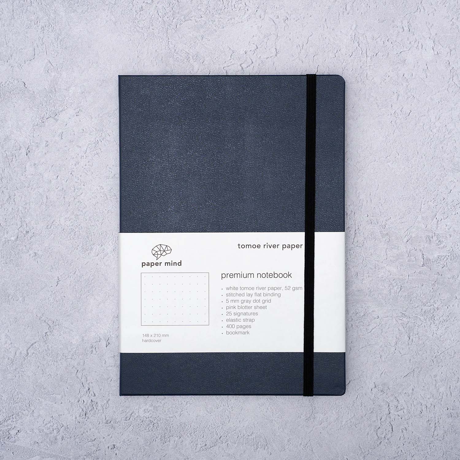 The Paper Mind Tomoe River Hardcover Notebook for Fountain Pens Dot Grid Made In Japan Navy Blue Cover Packaging