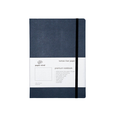 The Paper Mind Tomoe River Hardcover Notebook for Fountain Pens Dot Grid Made In Japan Navy Blue Cover On White Background