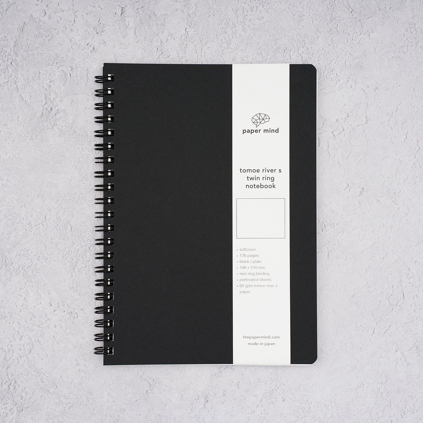 The Paper Mind Tomoe River Twin Ring Spiral Fountain Pen Friendly Notebook - A5 - BLANK - Made in Japan Black textured background
